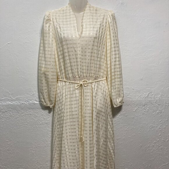 Vintage Sally Petite Knee Length Dress Sheer Coquette Fairy Unlined Cream Dainty - Picture 1 of 11